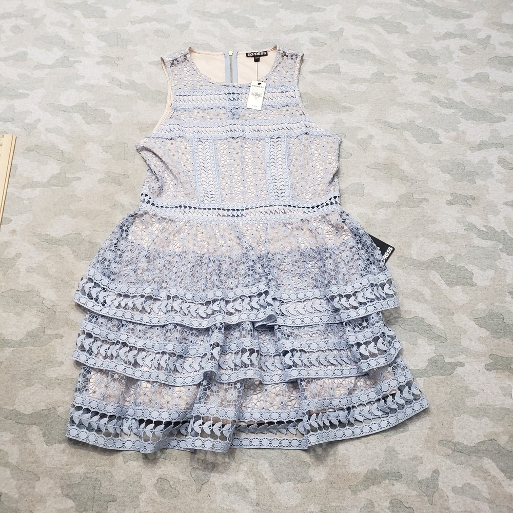 Express Dress Womens 6 Blue Zip Sleeveless NWT Lace Layered Boho